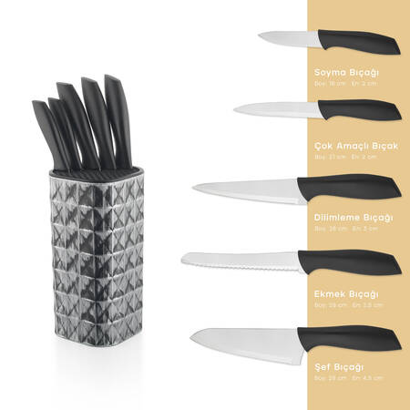 Schafer Quick Chef Standlı Bıçak Seti 6 Parça-Gri01 - Thumbnail