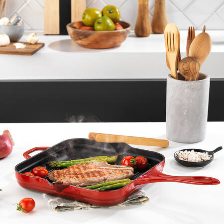 Schafer Guss Chef Döküm Kare Grill Tava 28x28Cm-1 Parça-Kırmızı - Thumbnail