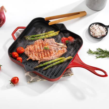 Schafer Guss Chef Döküm Kare Grill Tava 28x28Cm-1 Parça-Kırmızı - Thumbnail