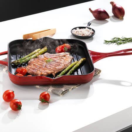 Schafer Guss Chef Döküm Kare Grill Tava 28x28Cm-1 Parça-Kırmızı - Thumbnail